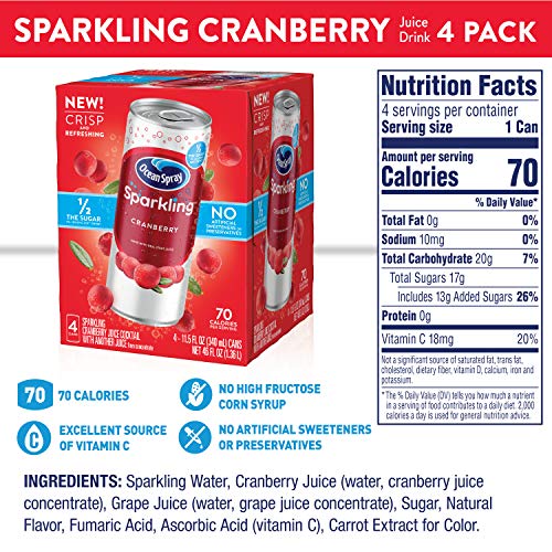 Ocean Spray® Sparkling Cranberry Juice Drink, 11.5 Fl Oz Cans, 4 Count (Pack of 6)