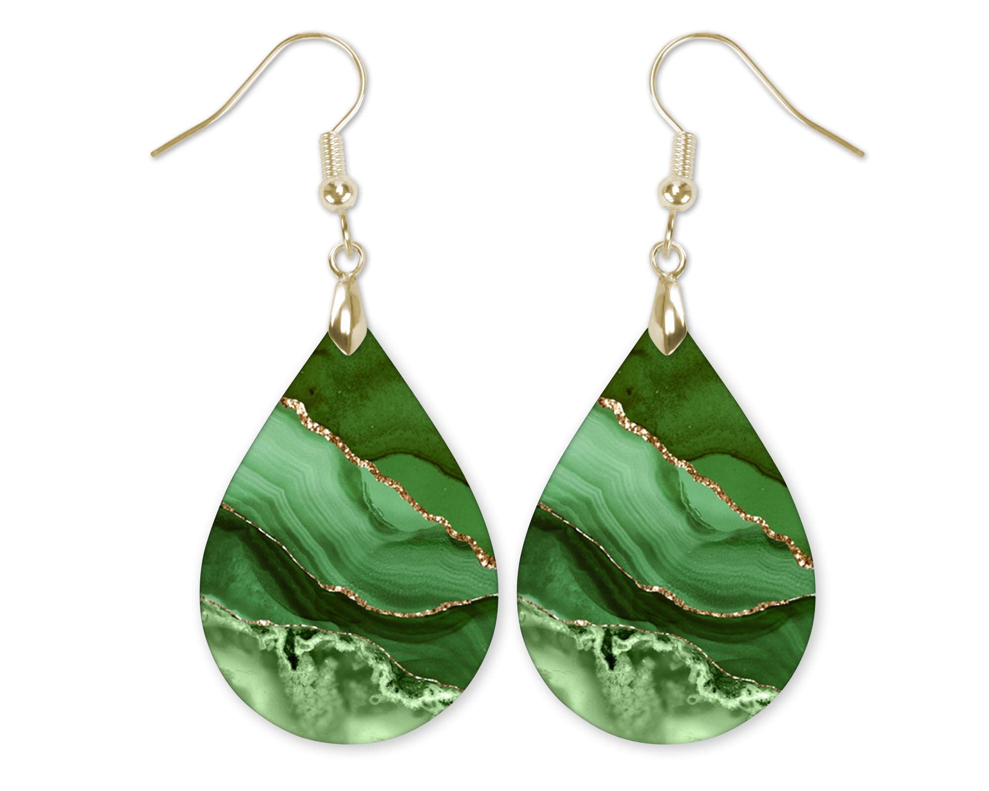 Green Earrings for Women with Gold Strands Teardrop Dangle Spring Dangling Wood Statement Jewelry MDF Kelly Lime Handmade by The Painted Pug (Large Single Pair)