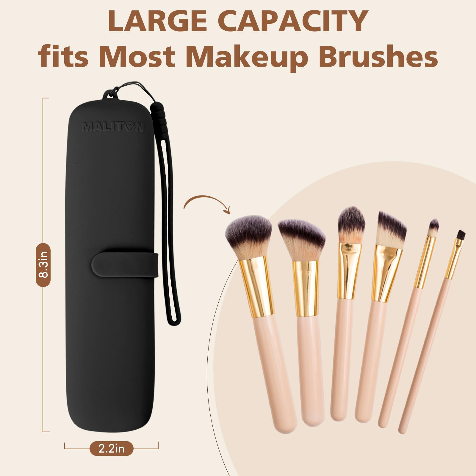 Maliton Makeup Brush Holder Travel, Silicone Makeup Brush Bag with Upgrade Anti-Fall Out Magnetic Strap, Portable Makeup Brush Case, Travel Must Haves for Women