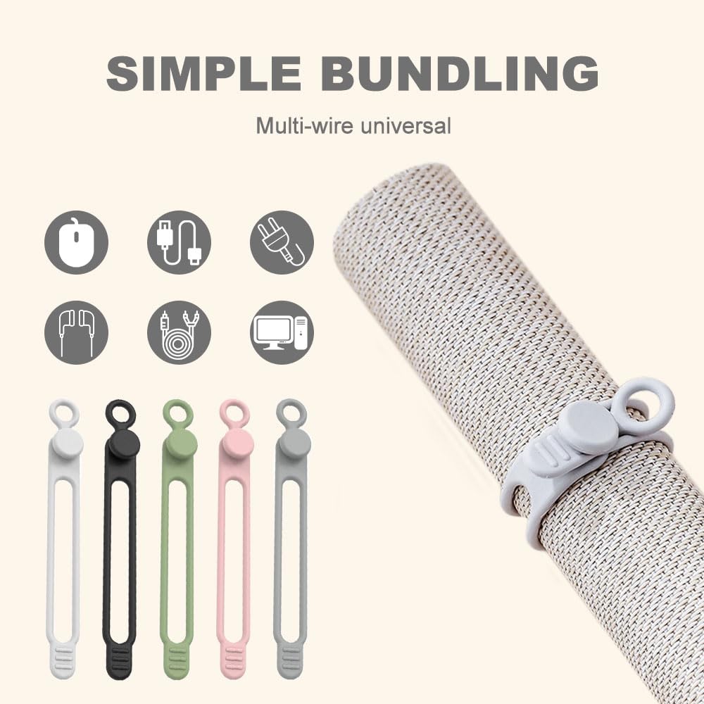 Data Cable Organizer, 2024 New Silicone Cable Ties Reusable Cable Management Organizer, Multipurpose Elastic Cord Organizer for Bundling and Fastening Cable Cords Wires (20)