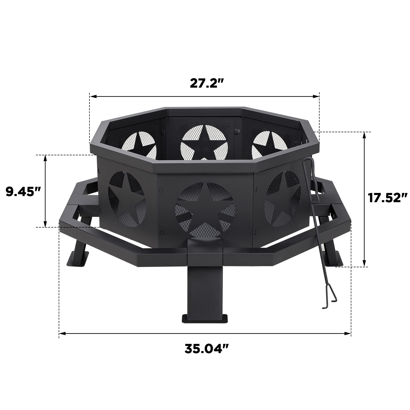 fissfire 35 inch Fire Pit, Outdoor Wood Burning Fire Pit Octagonal Heavy Duty Firepit for Camping, Backyard, Patio, Black