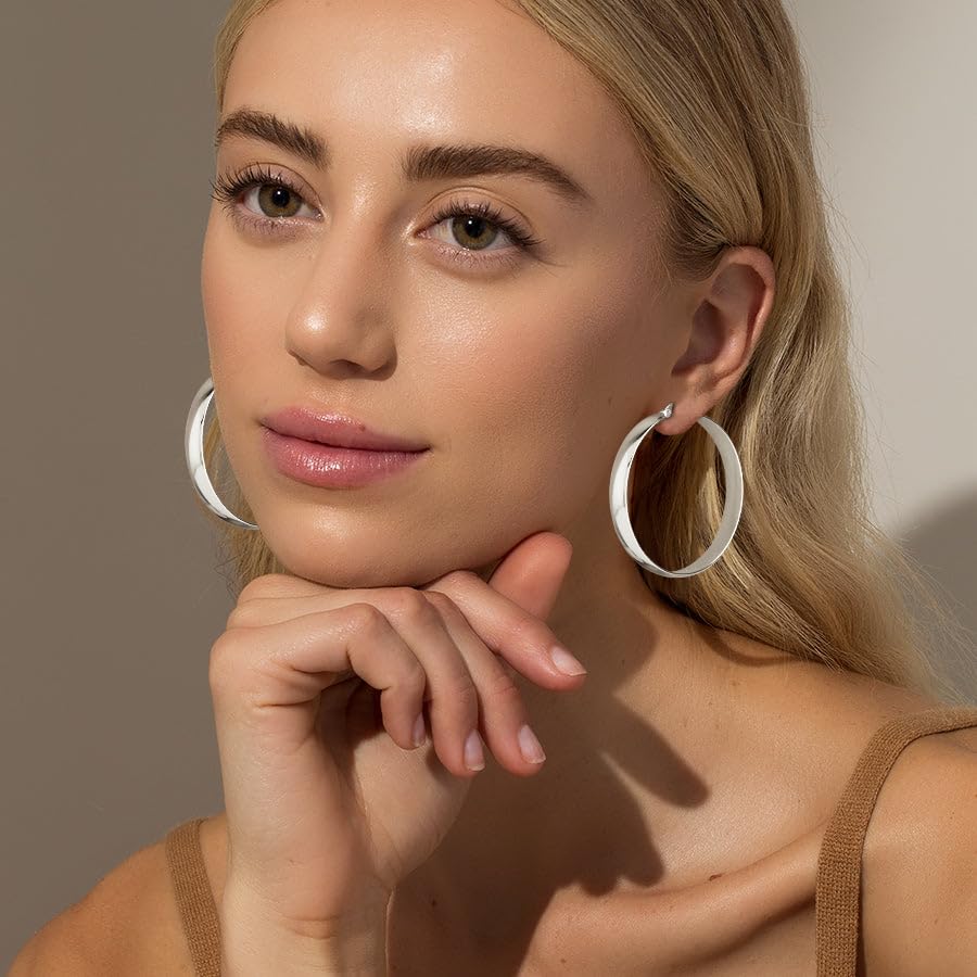 DORANA Big Silver Hoop Earrings for Women Sterling Silver Hoop Earrings Large Silver Hoops Hypoallergenic Thick Silver Chunky Hoops Earrings 925 Sterling Silver Hoop Earrings