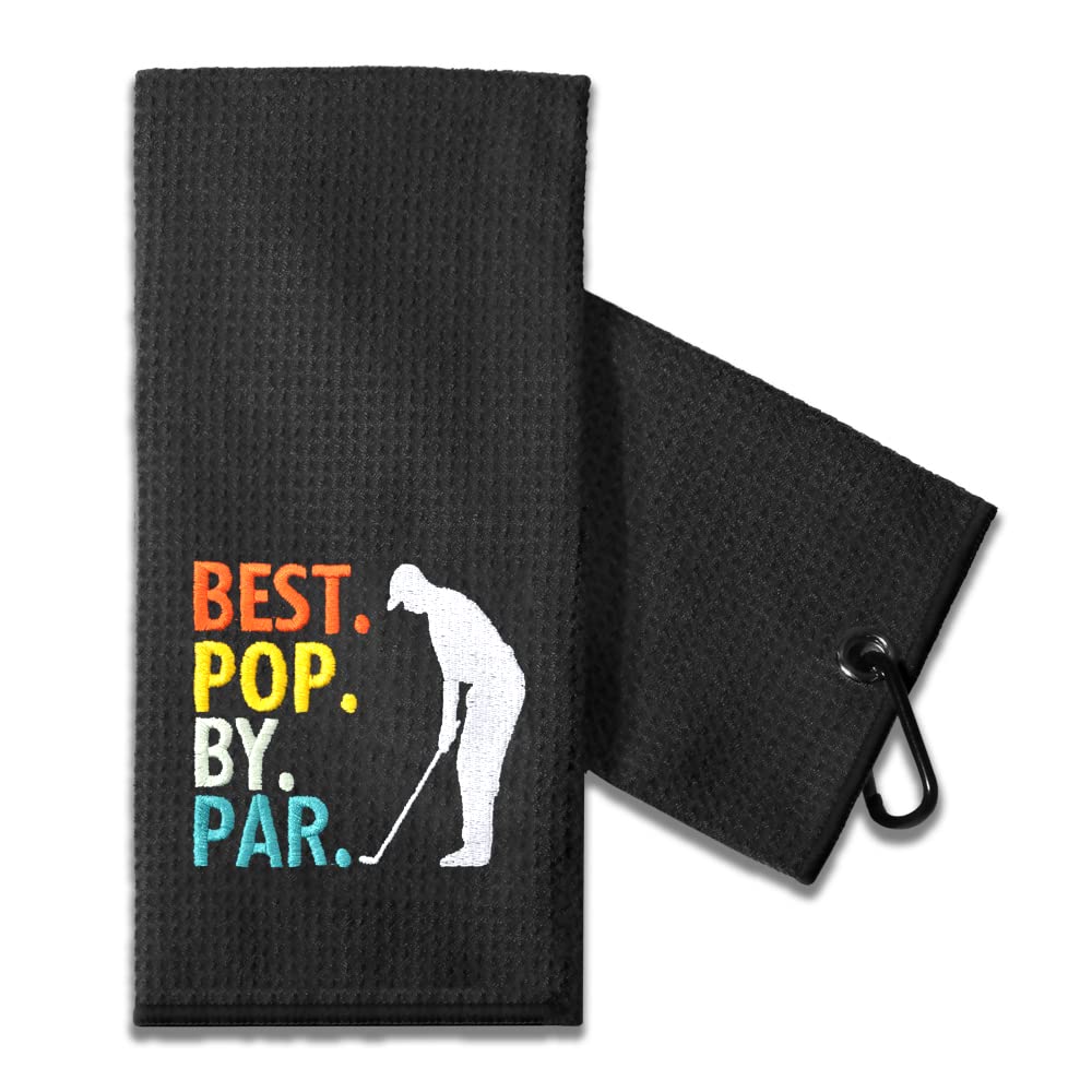 TOUNER Funny Golf Towel Gift for Dad, Retirement Gifts for Men Golfer, Funny Golf Towel for Men, Embroidered Golf Towels for Golf Bags with Clip (Best Pop by Par)