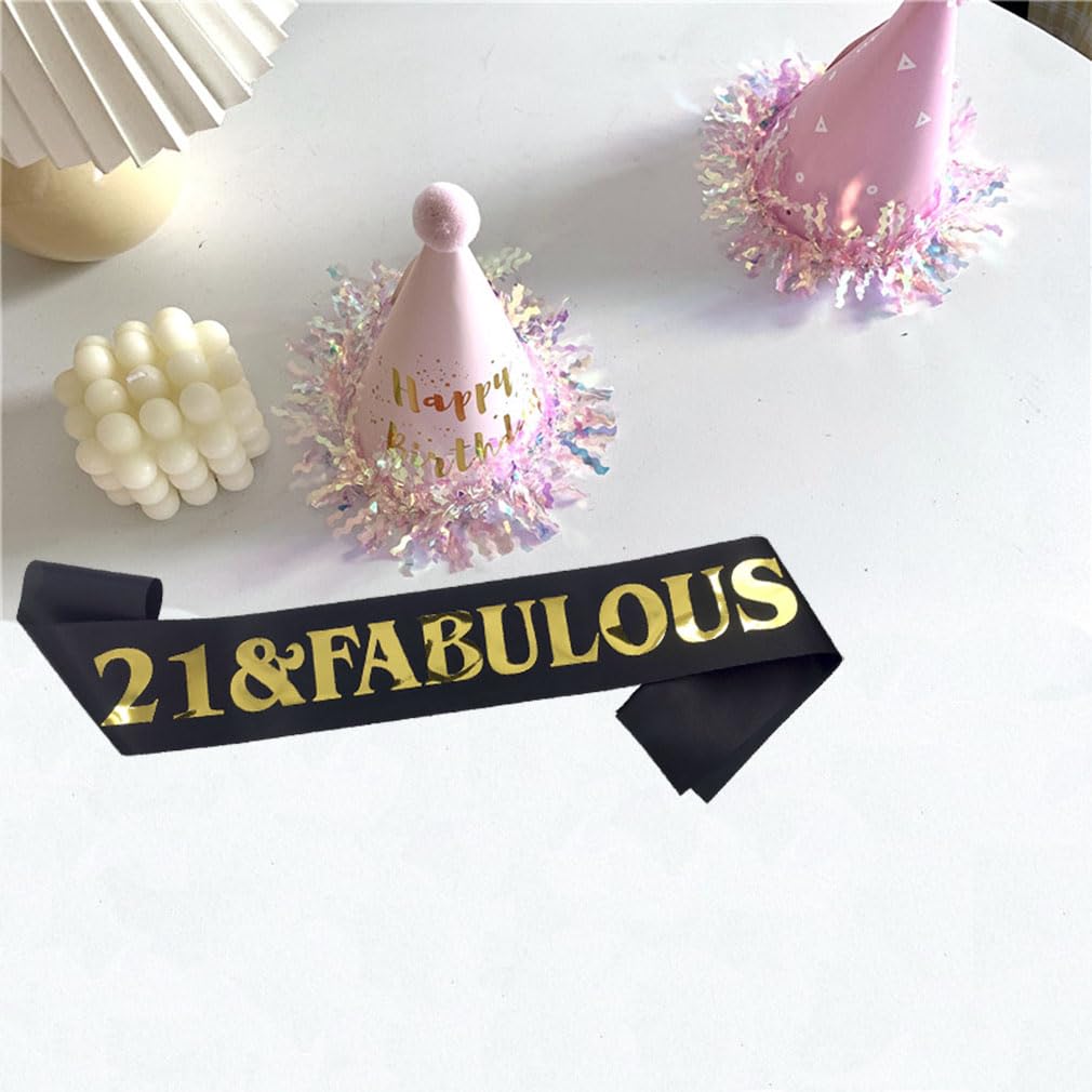 MGJSRNH Birthday Gift for Girl Boy,Fabulous 21st Birthday Satin Sash,Birthday Decorations Suppiies for Womens or Men(Black Gold)