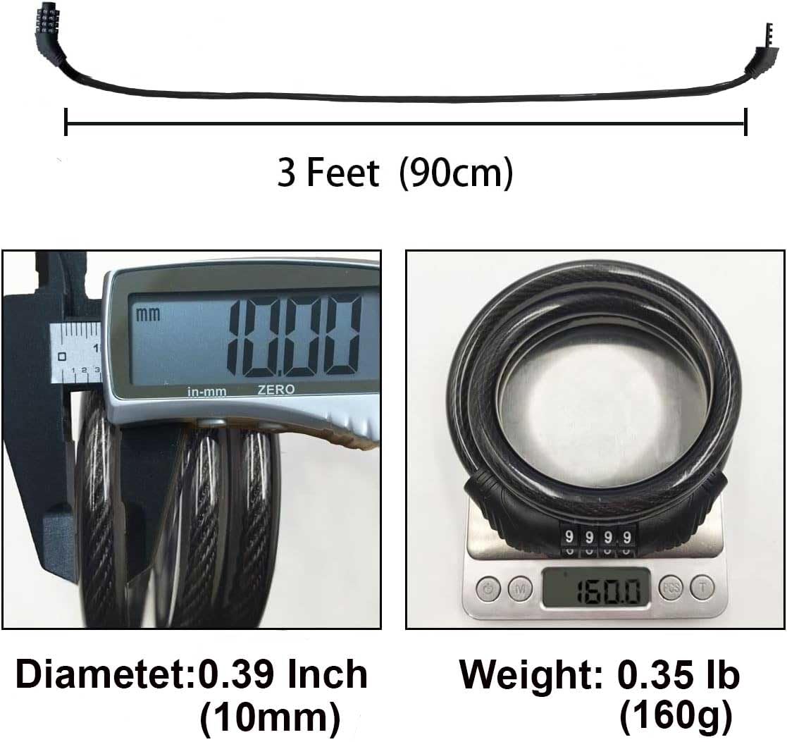 Bike Lock Cable, 4 Digit 3 Feet Long Bike Lock Combination, Resettable Anti Theft Bicycle Lock for Electric Scooter