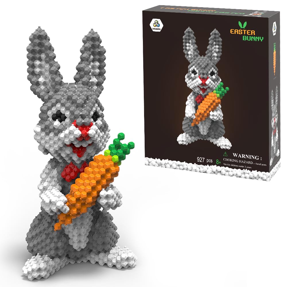 KADELE Easter Bunny Building Animal Sets, Extremely Challenging STEM Building Blocks Decor for Adults Kids, Micro 3D Educational Toys for Boys Girls Ages 8 and Up (927 Pieces)