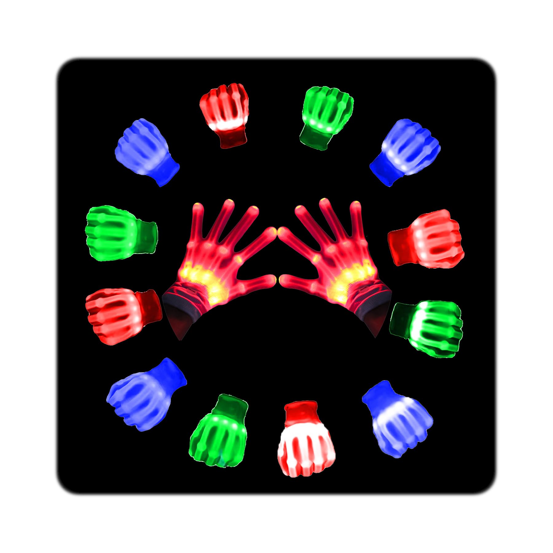 UWEIDOIT LED Gloves, Flash Finger Lights Gloves, 3 Colors 10 Modes Colorful Light Up Gloves Glowing Christmas Costume Clubbing Party Favors Toys for Men and Women