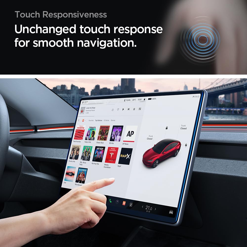 Spigen Tempered Glass Screen Protector [GlasTR EZ FIT] designed for Tesla Model 3 (2024/2025/2026), Model Y (2024-2025), Model Y Standard 2026 15.4" Dashboard Touchscreen - Matte/Anti Glare/Anti Finger Print