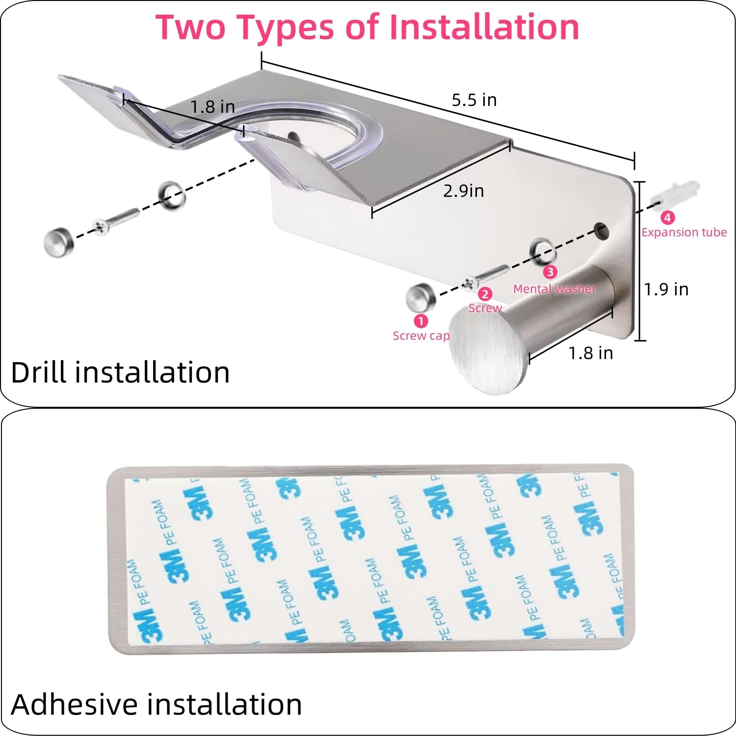 Hair Dryer Holder, Hair Dryer Holder Wall Mounted, Self Adhesive Blow Dryer Holder, Stainless Steel Dyson Hair Dryer Holder, Hairdryer Holder for Bathroom BANJEKT
