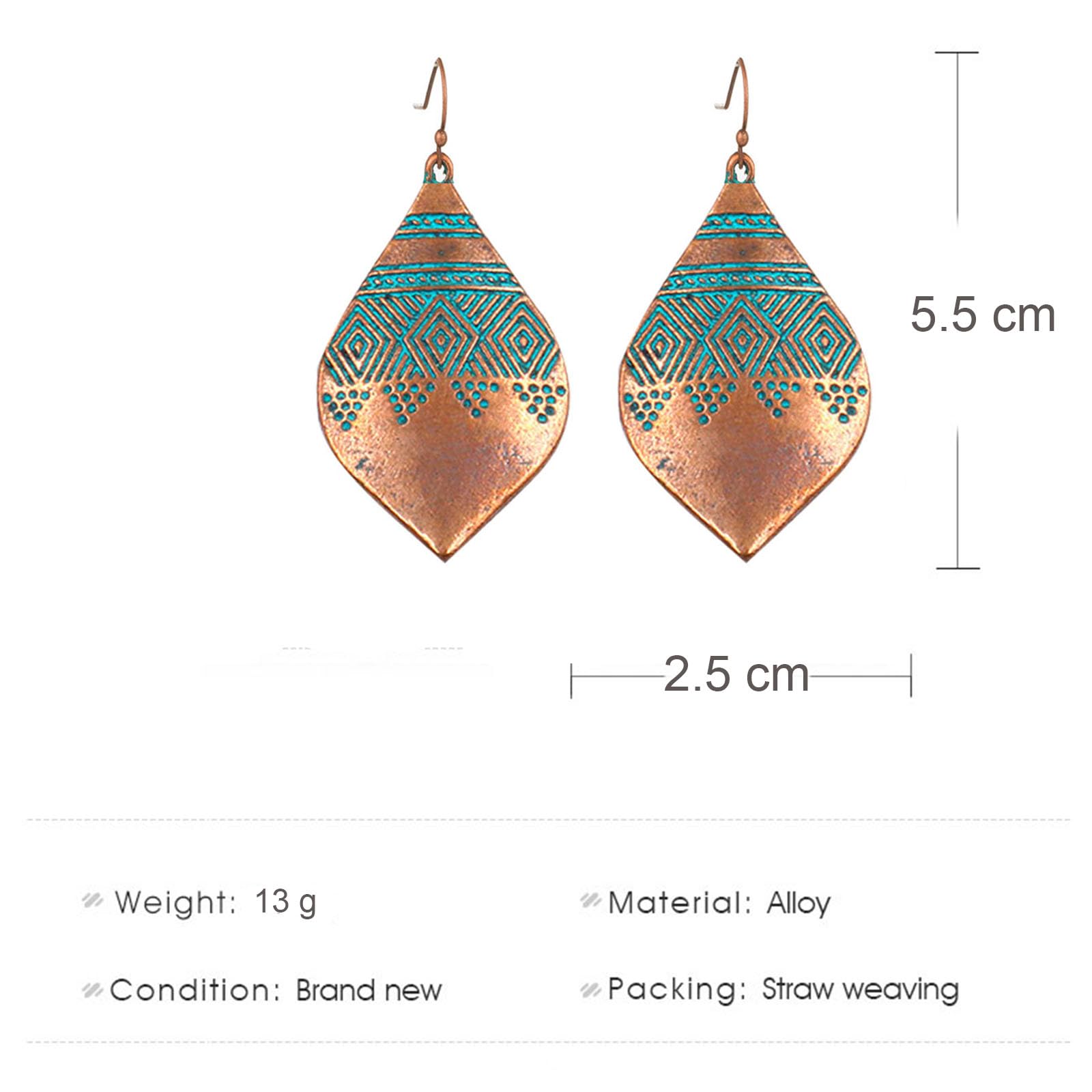 MALOYANVE Bohemian Hammered & Engraved Silver Earrings for Women Unique Handmade Vintage Boho Carved Texture Pattern Dangle Drop Teardrop Earrings Fashion Hippie Jewelry Gifts (Gold)