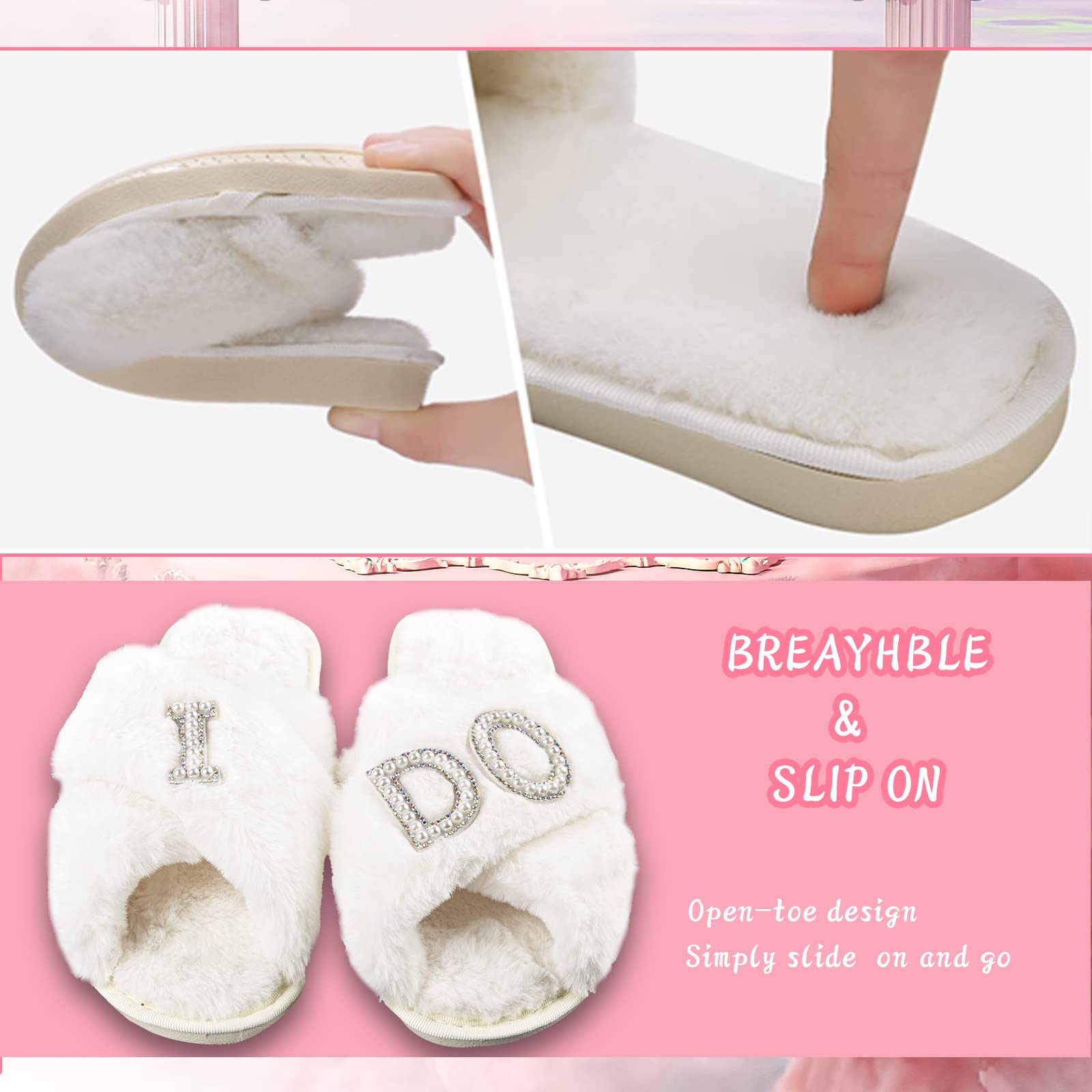 Tkifoda Bride To Be Gift Set Bride Makeup Bag I Do Bride Slippers Bride Robe Bride Hair Clip Bride Gifts Wedding Gifts (Slippers+Makeup Bag+Clip)