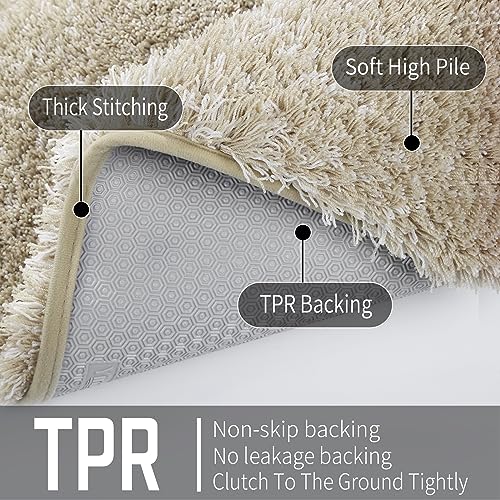 Yimobra Fluffy Bathroom Rugs Sets 2 Piece, Shaggy Toilet Rug U Shaped, Soft Non Slip Bath Mat,Plush Shower Rug,Water Absorbent,Machine Washable,32x20+24x20 Inches, Purple and White