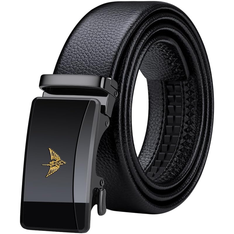 VANNANBA Mens Leather Ratchet Belts Slide Dress Belts for men Automatic Buckle with Gift Box