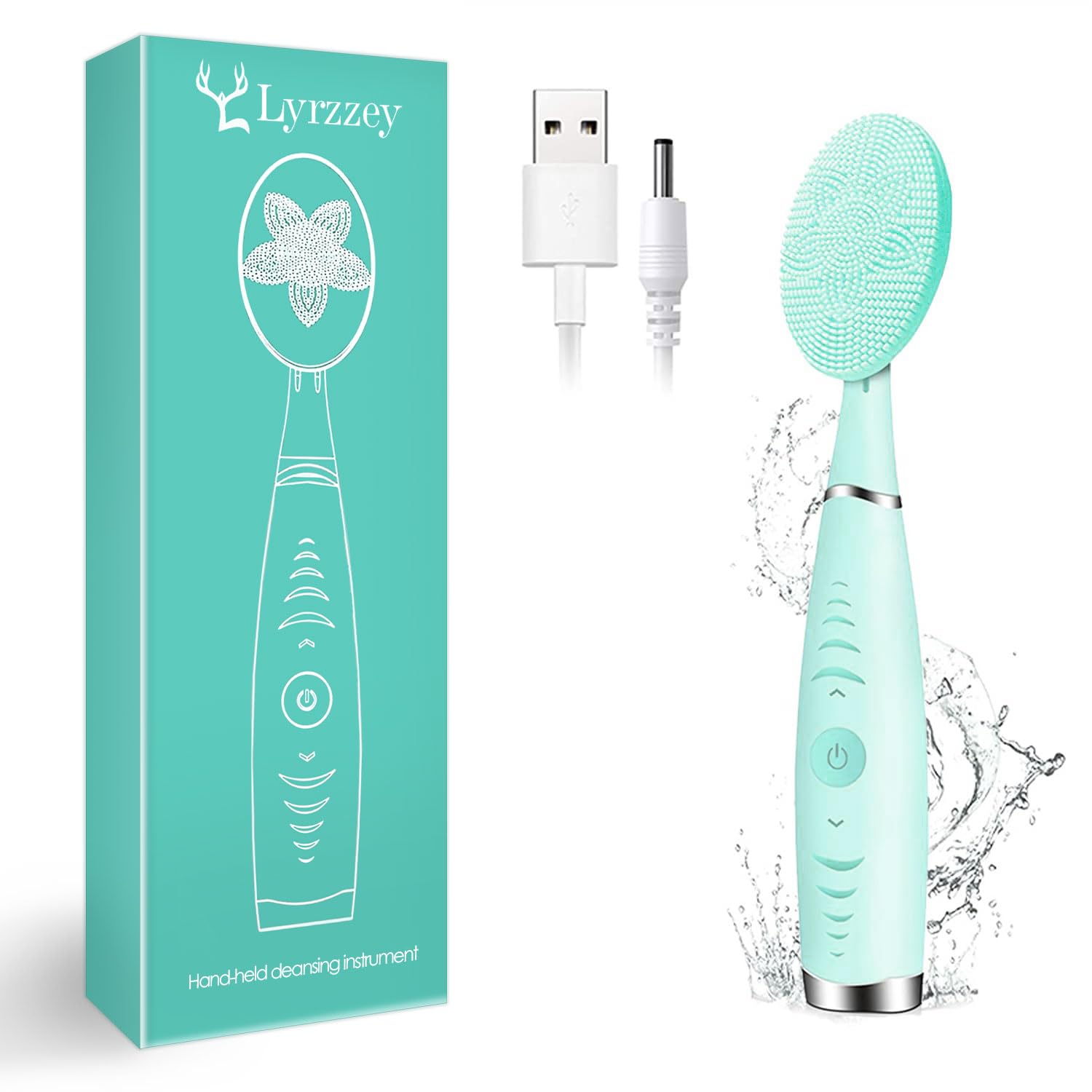 Sonic Facial Cleansing Brush, Lyrzzey Portable Handled Face Cleansing Brush with 5 Adjustable Speeds Vibrating Rechargeable Face Cleansing Brush for Deep Cleaning Gentle Exfoliating Massaging(Blue)