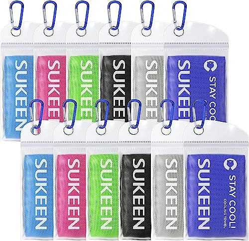 Sukeen 12 Pack Cooling Sports Towel Bulk (40"x12"), Quick-drying Neck Cooling Wraps, Soft & Breathable Microfiber Ice Towel for Athletes, Sports Fitness Enthusiasts in Gym, Workers in Outdoor Summer