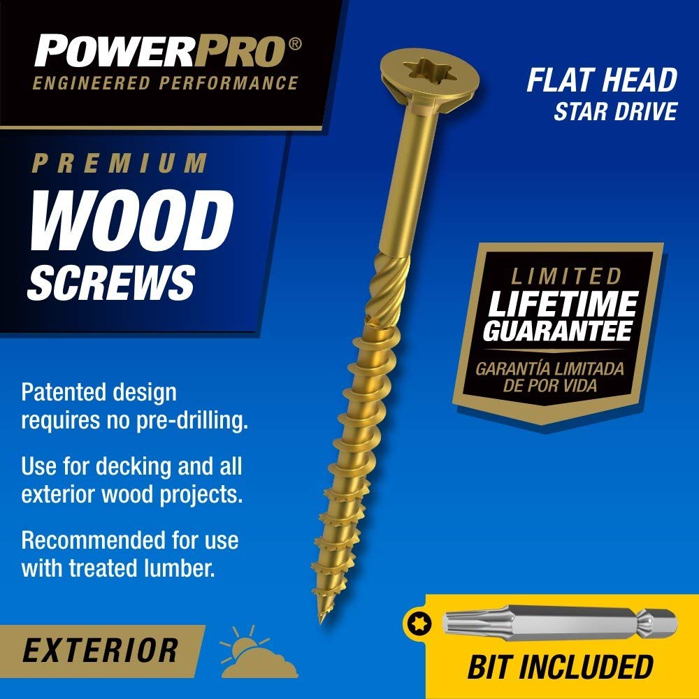 Power Pro Premium Exterior Wood Screws, 9 x 3", 5 lb Bucket of Screws, Exterior Epoxy Coated, Bronze, 417 Pieces