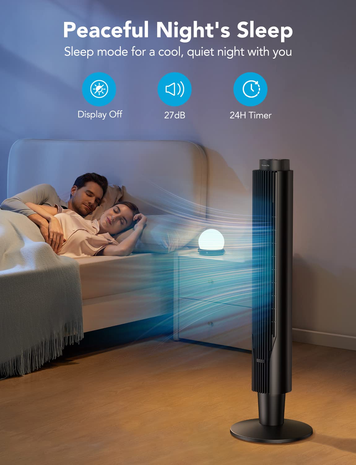 GoveeLife Smart Tower Fan 2023 Upgraded, 42 Inch WiFi with Aromatherapy and Temp Sensor, Oscillating 8 Speeds 4 Modes up to 25ft/s, 24H Timer Tower, 27dB Quiet Floor for Bedroom