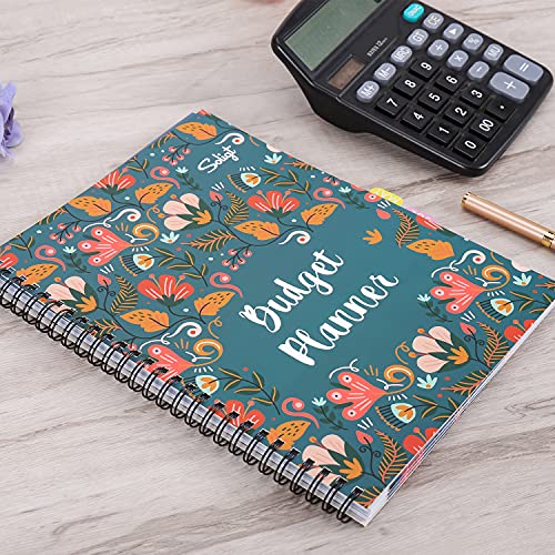 Soligt Budget Planner 2024, Monthly Budget Book Bill Organizer with 12 Pockets, Undated Home Finance Money Expense Saving Debt Tracker Notebook, 1 Year, Blue Floral, Spiral Design