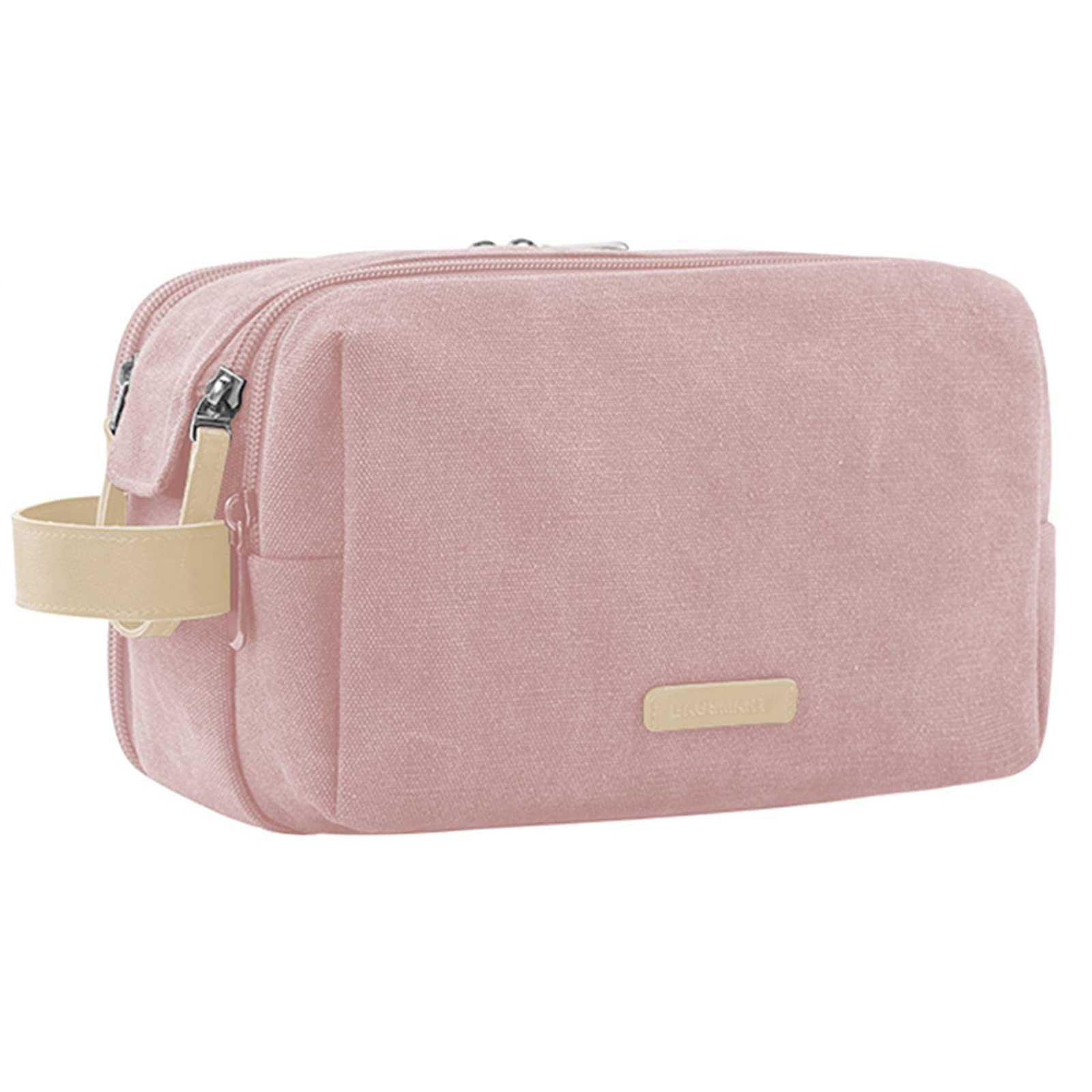 BAGSMART Toiletry Bag for Women, Cosmetic Makeup Bag Organizer, Travel Bag for Toiletries, Dopp Kit Water-resistant Shaving Bag for Accessories, Pink-Medium