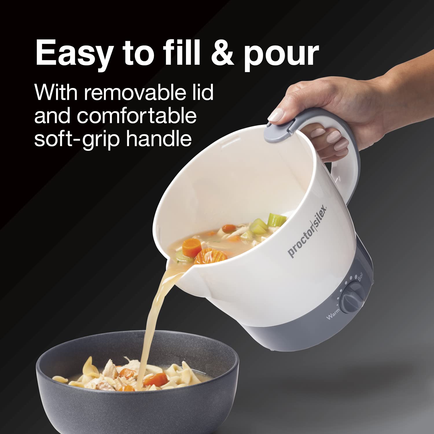 Proctor Silex 32oz Adjustable Temperature Hot Pot, Electric Kettle for Tea, Boiling Water, Cooking Noodles and Soup, White (48507PS)