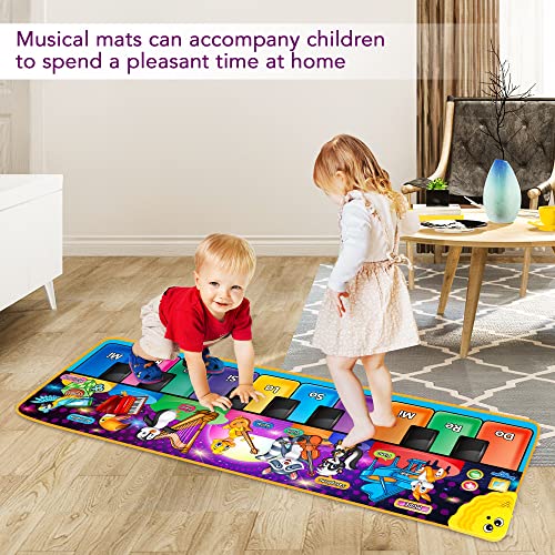 Kids Musical Piano Mats with 25 Music Sounds, Musical Toys Baby Floor Piano Keyboard Mat Carpet Animal Blanket Touch Playmat Early Education Toys for 1 2 3 4 5 6+ Years Old Girls Boys Toddlers