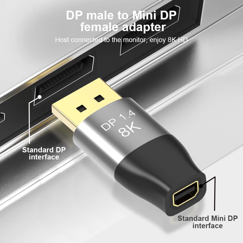 CABLEDECONN Mini DP Female to DisplayPort Male 8K Extension 5cm Converter 8K(7680x4320)@60Hz 4K@144Hz DisplayPort 1.4 Bi-Directional Transmission DisplayPort to Mini DisplayPort 8K Cable