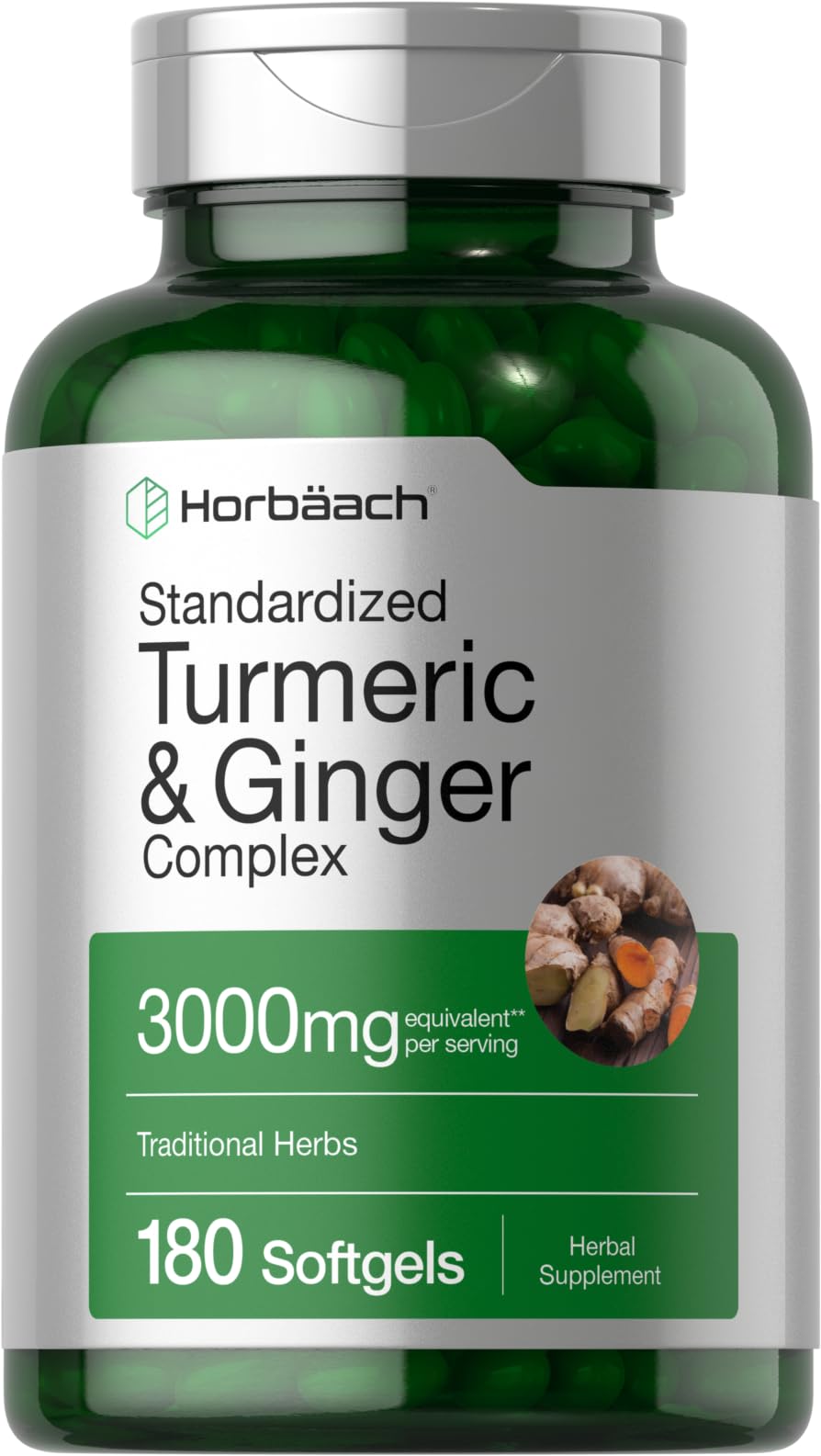 Horbäach Turmeric and Ginger Supplement | 3000 mg 180 Softgel Pills | with Black Pepper Extract | Non-GMO, Gluten Free Supplement