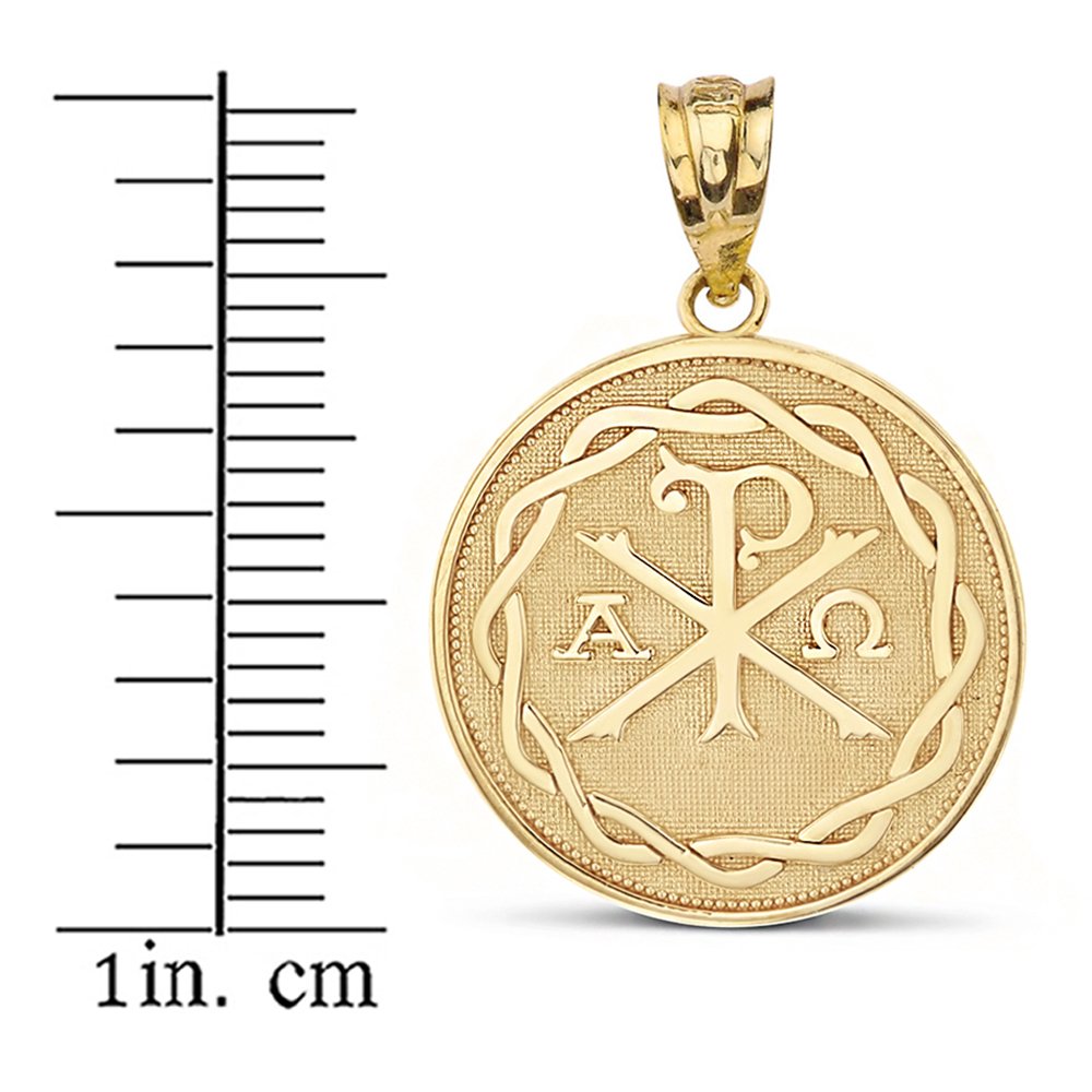 Religious Jewelry 10k Yellow Gold Chi Rho Alpha Omega Symbol Medallion Round Pendant