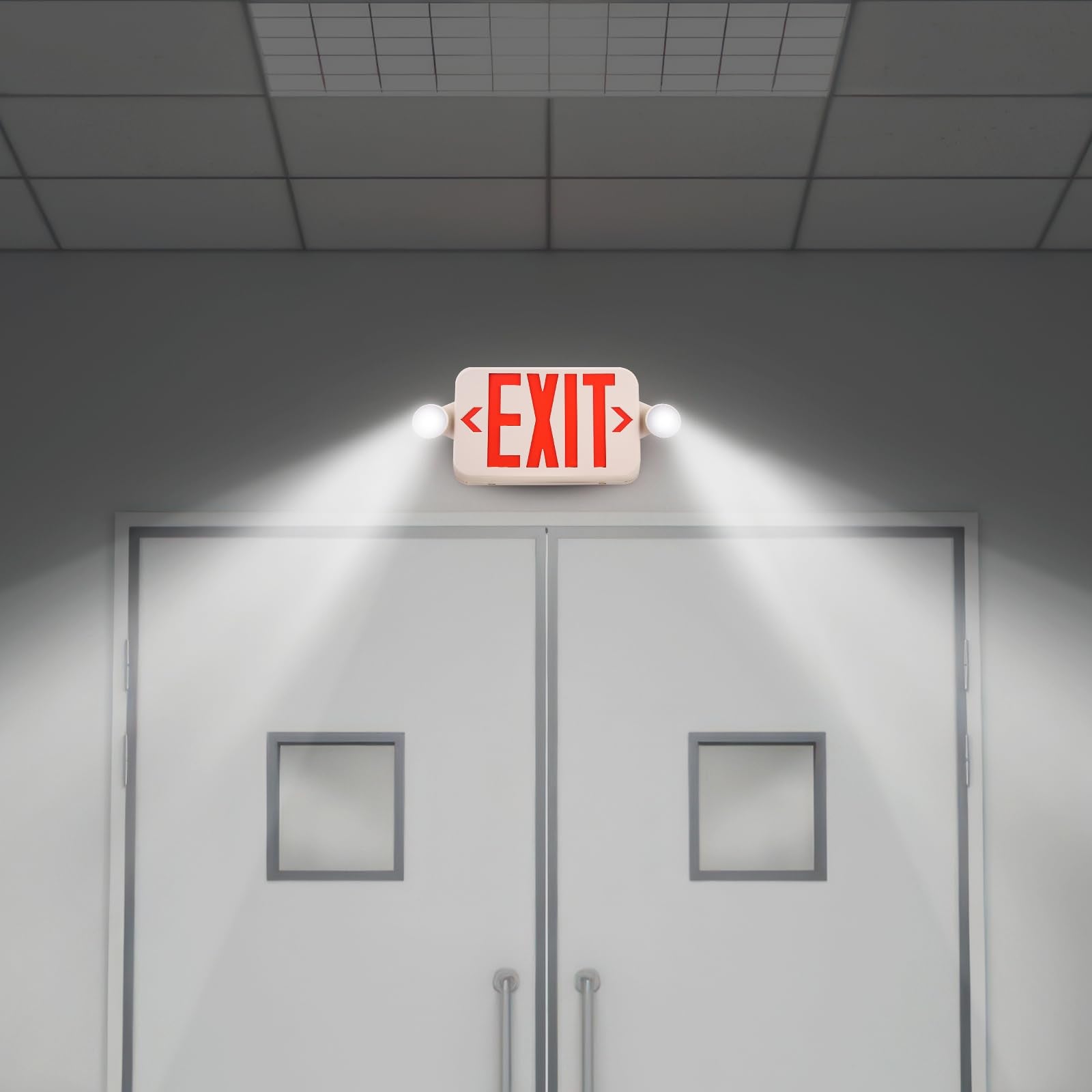 VEVOR LED Exit Sign with Emergency Lights, Two LED Adjustable Heads Emergency Exit Light with Battery Backup, Combo Red Letter Fire Exit Lighting, Commercial Exit Signs, 4 Pack