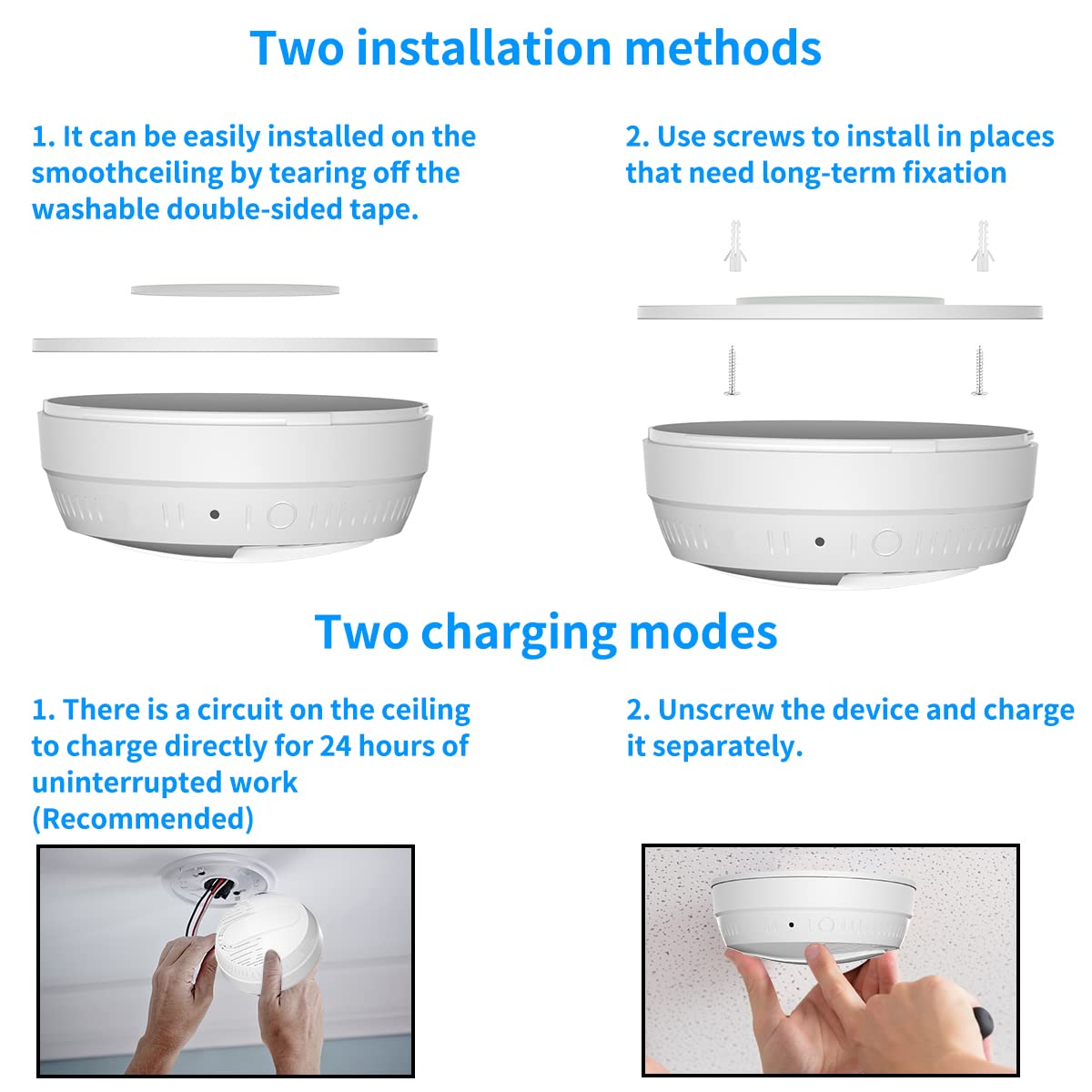 LIZVIE 10000mA Smoke Detector Camera, WiFi Camera with Motion Detection Alert Push Night Vision, Indoor Security Camera