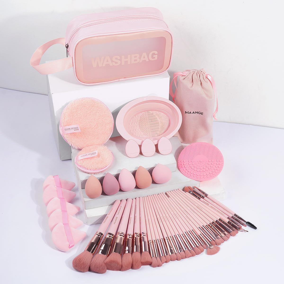 MAANGE Makeup Brush Set 49 Pcs Makeup Tool Set Premium Synthetic Foundation Powder Concealers Eye shadows Blush Makeup Brushes (Pink, 49 Piece Set)