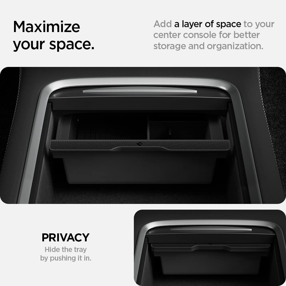 Spigen Center Console Organizer Tray(Carbon Edition) Designed for Tesla Model 3/Y with Smooth Slide Technology 2024/2023/2022 [Not Compatible with Model Y 2024]