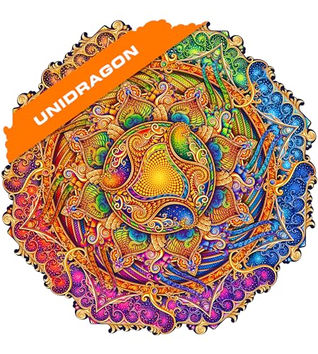 UNIDRAGON Original Wooden Jigsaw Puzzles - Mandala Spiral Incarnation, 350 pcs, King Size 13"x13", Beautiful Gift Package, Unique Shape Best Gift for Adults and Kids