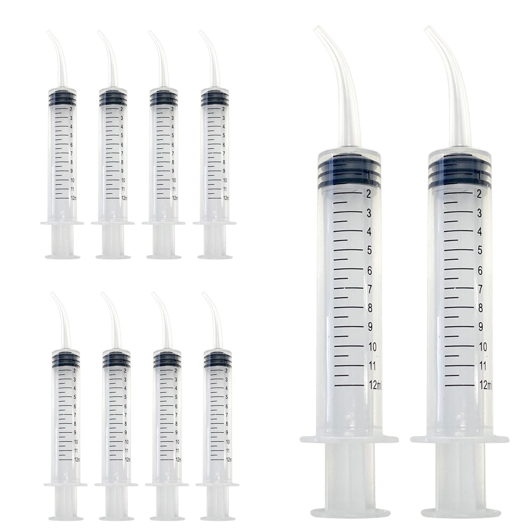 10 Disposable Curved Tip 12ml Dental Oral Dispensing 12cc Syringes (with Measurements) for Dental, Pets, Liquid