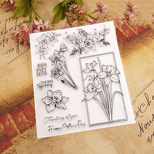 LZBRDY Daffodil Flower Leaves Wishes Words Craft Stamps for Scrapbooking Card Making Birthday Thanksgiving Christmas Valentine's Day Stamps