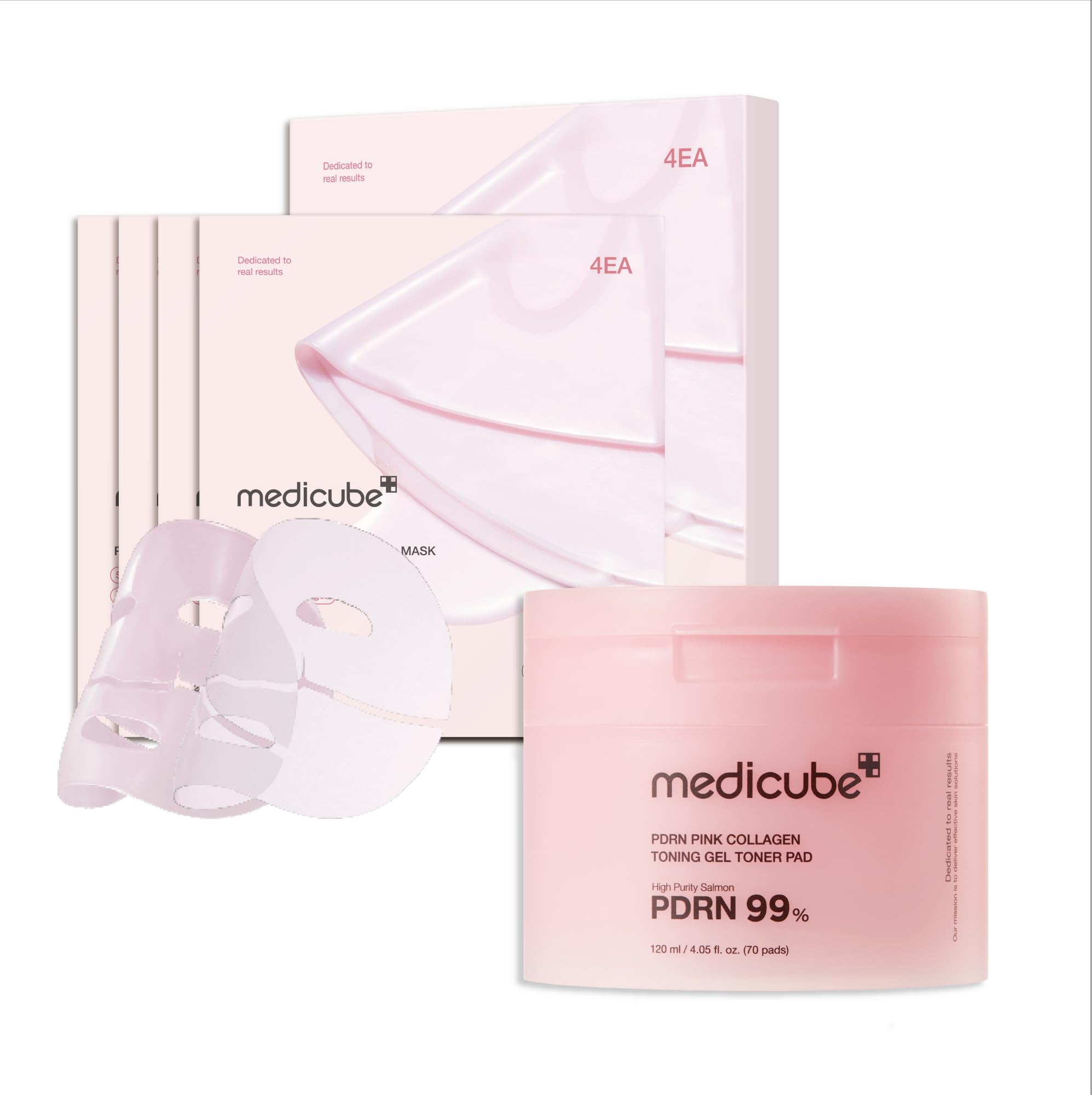 medicube Pink Pdrn Day & Night Gel Duo: Salmon DNA PDRN pink collagen jelly gel mask (4ea) and Pink Collagen Jelly Pad