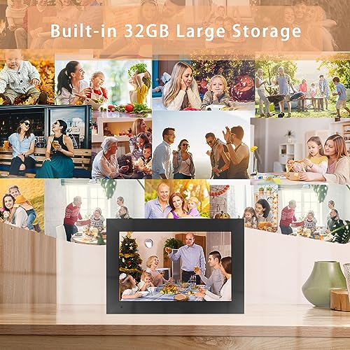 PULLOON Digital Picture Frame,10.1 Inch WiFi Cloud Photo Frame, 1280 * 800 IPS HD Touch Screen, Auto-Rotate, Wall-mountable, 32GB Storage, Share photos and videos remotely Anytime via Uhale app