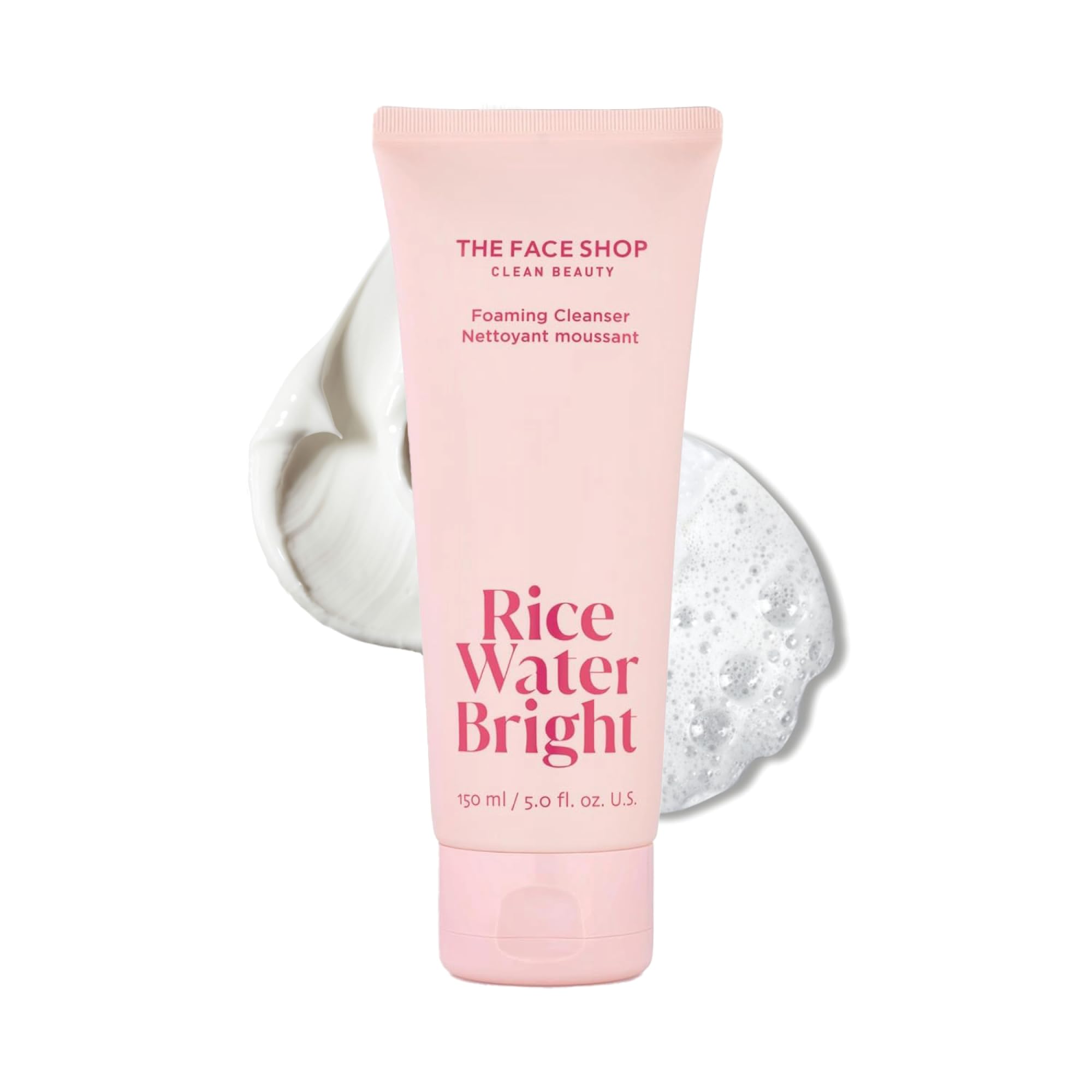 The Face Shop Rice Water Bright Foaming Facial Cleanser with Ceramide, Gentle Face Wash for Hydrating & Moisturizing, Vegan Face Cleanser, Makeup Remover, Korean Skin Care for All Skin Types, 150ml