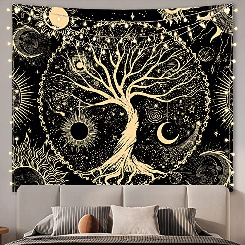 Avinyl Blacklight Tree Space Tapestry Wall Hanging, 30" x 36" Small Black Light Tree of Life Tapestries, Fantasy Cool Star Galaxy Wall Poster for Living Room Teen Dorm Decor