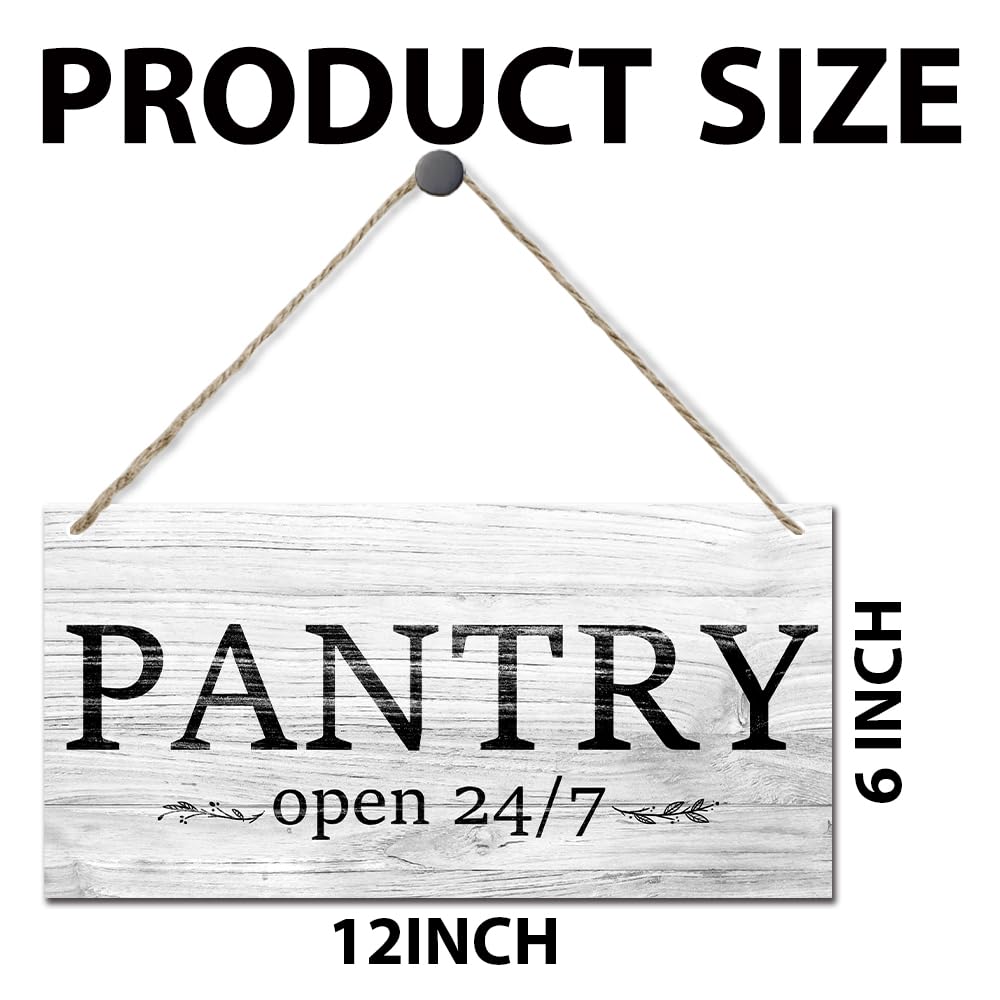 Hanging Pantry Room Sign Pantry Open 24/7 Wood Plaque Signs Wall Hanging for Farmhouse Home Restaurant Coffee Shop Decor, Kitchen Pantry Signs Wall Decor 11.8 x 5.9 Inches - JY783