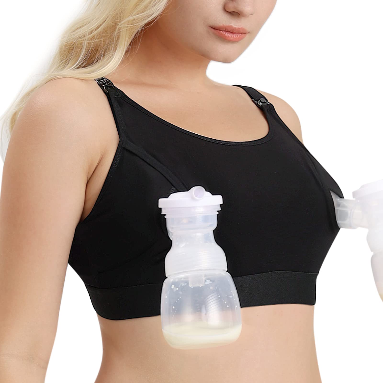 Momcozy Hands Free Pumping Bra, Adjustable Breast-Pumps Holding and Nursing Bra, Suitable for Breastfeeding-Pumps by Lansinoh, Philips Avent, Spectra, Evenflo and More Black