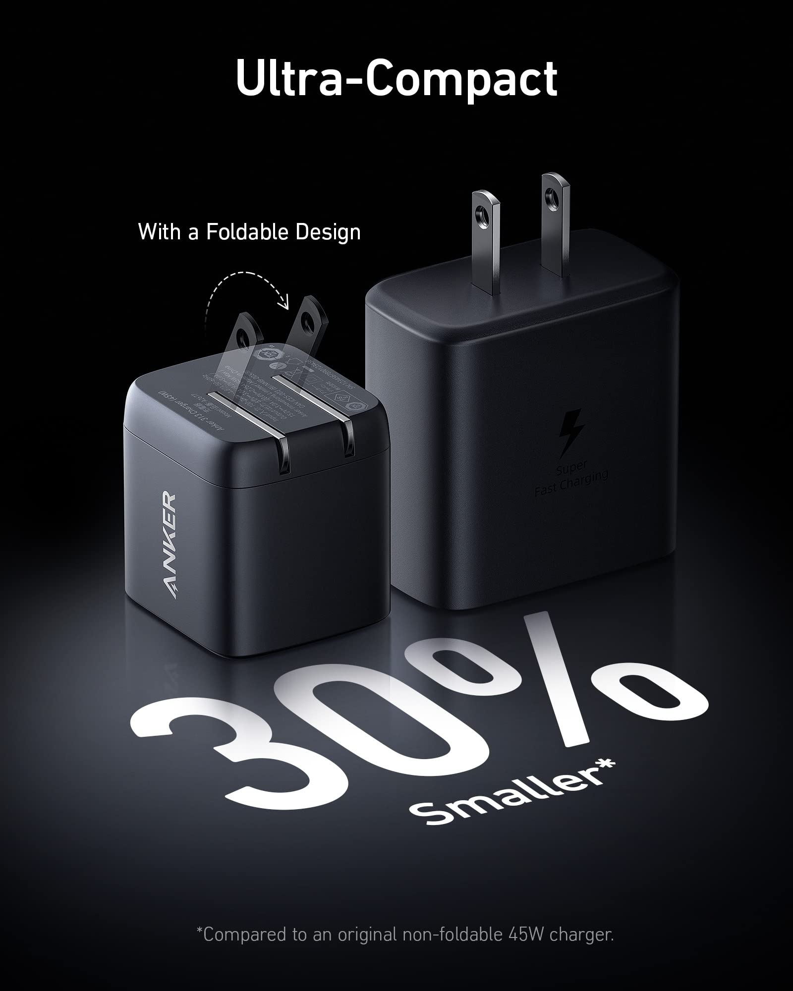 Anker 45W USB C Super Fast Charger, Ace Foldable PPS Fast Charger Supports Super Fast Charging 2.0 for Samsung Galaxy S24 Ultra, S24+/S24/S23/S22/S21/Note 20/Note 10, Cable Not Included