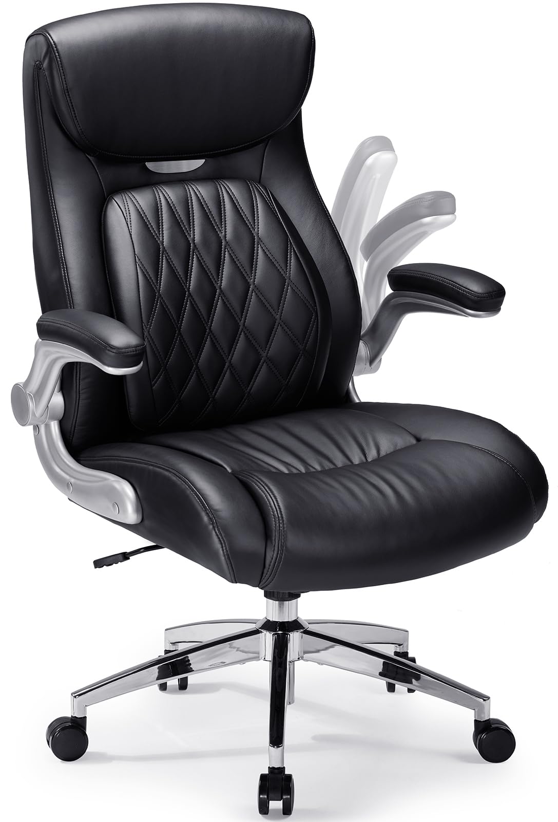 ErGear Executive Office Chair, Posture PU Leather Office Chair with Dynamic Sitting & Stepless Adjustable Lumbar Support, Ergonomic Office Desk Chair with Flip Up Arms Tilt Function, High Back, Black.