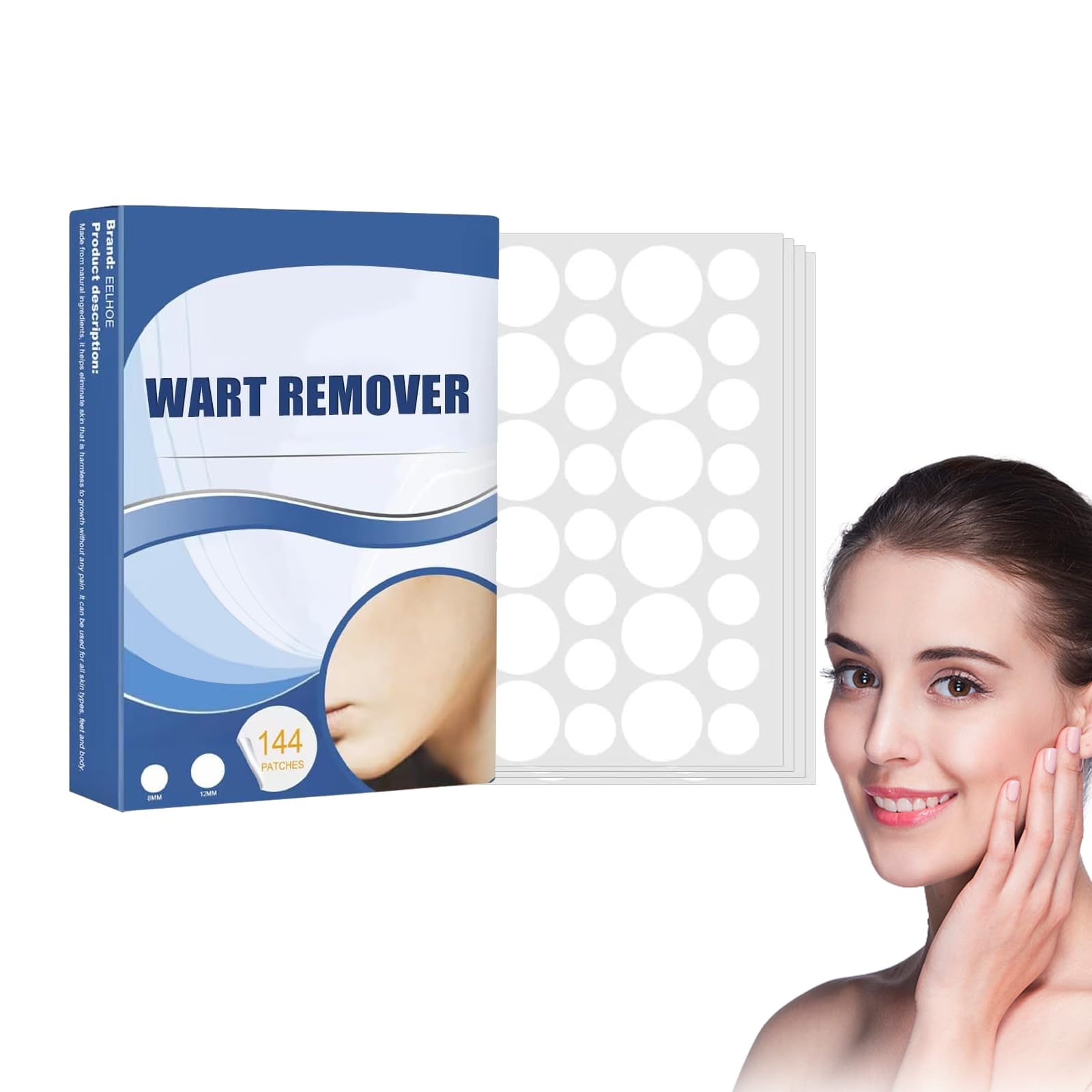 QKDBLWX 144pcs Wart Remover Patches,Fast & Easy Operate Hydrocolloid Gel Waterproof Invisible Sticker,Suitable for All Skin,Friendly to New-User