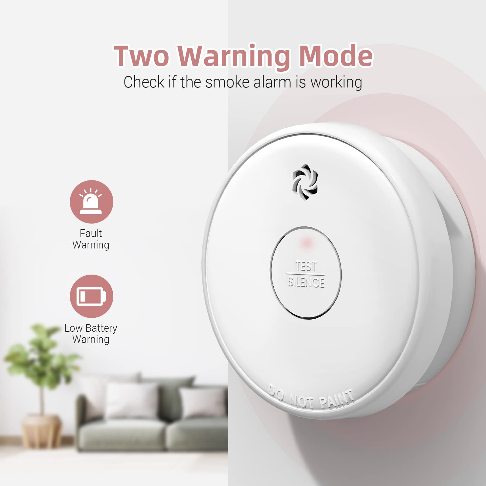 Fire Alarms Smoke Detectors, Smoke Alarm Battery Operated, 10-Year Product Life, Fire Alarm with Test Button & Low Battery Signal, Photoelectric Technology Fire Detectors for Bedroom and Home (6-Pack)