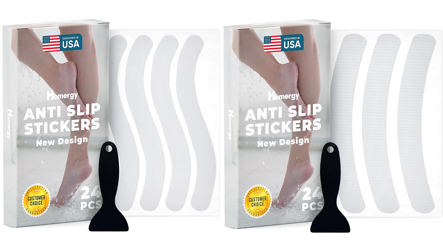 Homergy Wavy Line and Curved Line - Anti-Slip Shower Stickers, 48 PCS Clear Adhesive Safety Strips