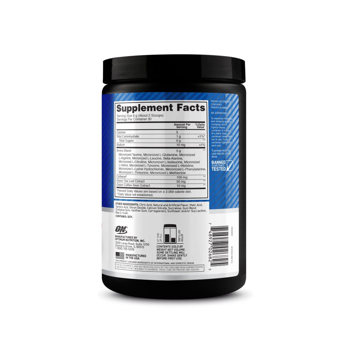 Optimum Nutrition Amino Energy - Pre Workout with Green Tea, BCAA, Amino Acids, Keto Friendly, Green Coffee Extract, Energy Powder - Blue Raspberry, 30 Servings (Packaging May Vary)