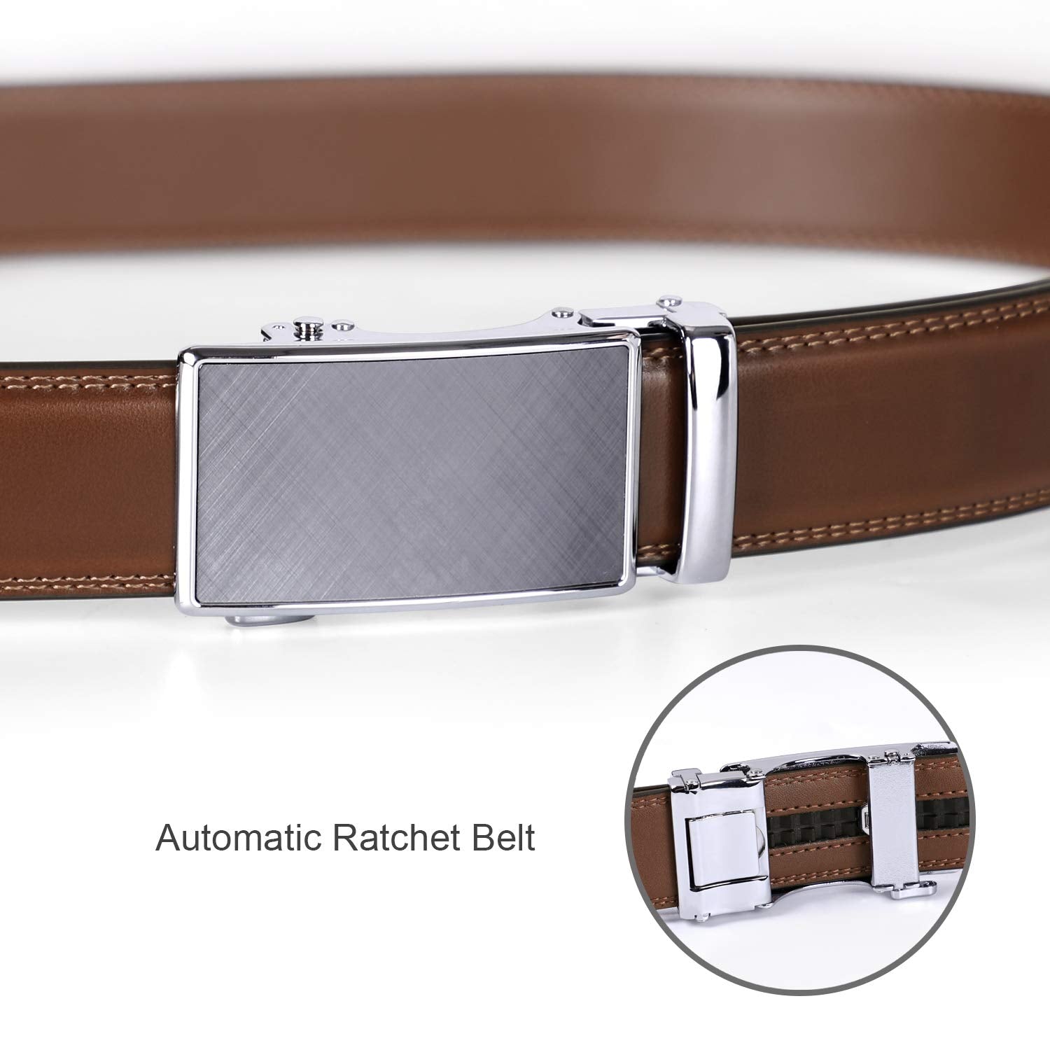 XZQTIVE Fashion Ratchet Leather Dress Belt for Men with Automatic Sliding Buckle 2Pack