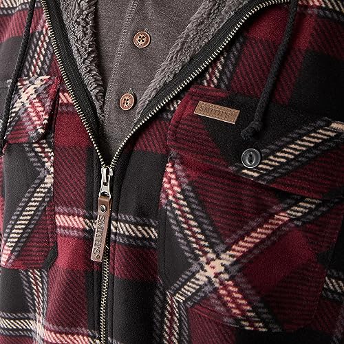 Smith's Workwear Men's Sherpa-Lined Zip-Front Hooded Microfleece Shirt-Jacket, Burgundy-469