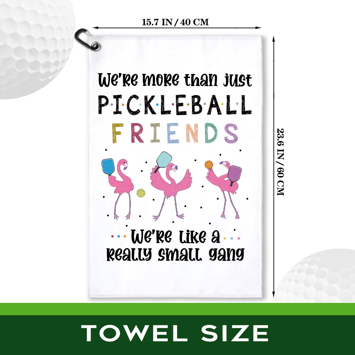 rofiowa We are More Than Just Pickleball Friends Polyester and Cotton Blend Printed Sport Towel with Clip, Funny Flamingo Pickleball Accessories for Men Women, Pickleball Gift for Pickleball Lover